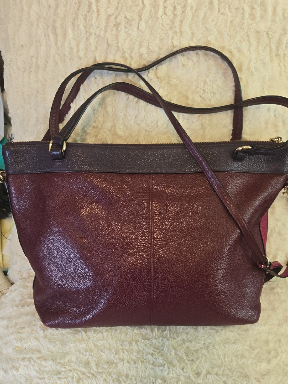 COACH Burgundy Leather Tote with Gold Hardware EUC - Picture 8 of 12